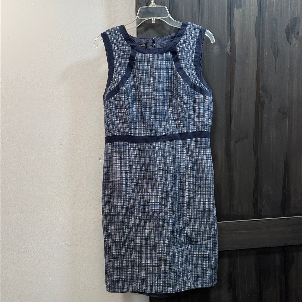 Talbots Navy and White Plaid Mini Dress
